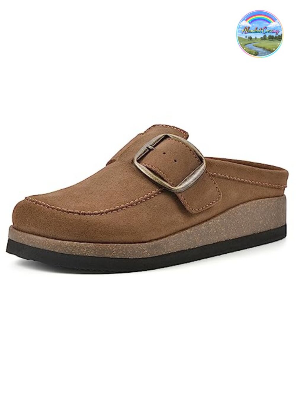 White Mountain Women's Leather Mule with Oversize Buckle and Cork Footbed